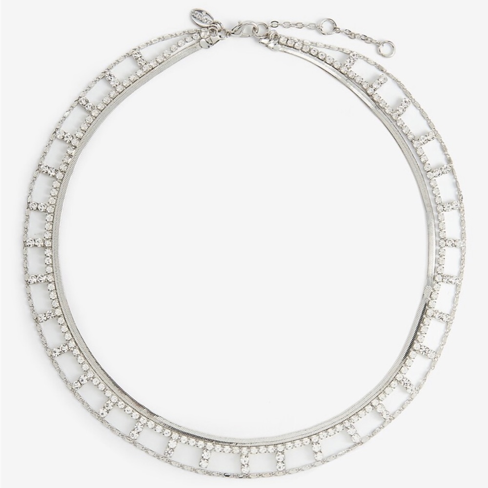 Express 3 Row Rhinestone Layered Necklace